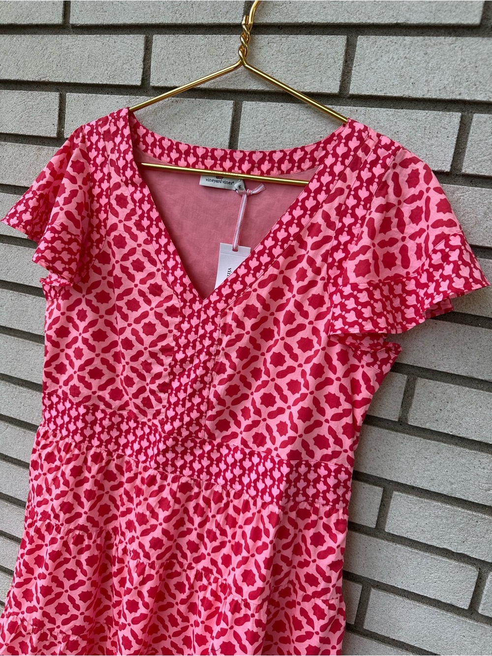 Vineyard Vines Bright Peach Mix Print Tiered Mini Dress NWT Cotton Medium - Picture 3 of 13